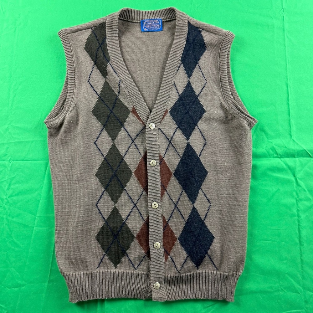 Vintage Pendleton Sweater Vest Mens Large Argyle Button Wool‎ Made USA 80s